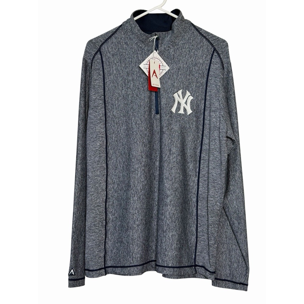Antigua NY Yankees Men's Large NWT Gray Blue 1/4 Zip Pullover MLB